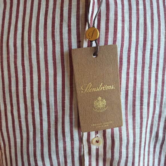 NEW Stenstroms Striped Red Button Down 100% Linen Dress Shirt Size L - Picture 3 of 16
